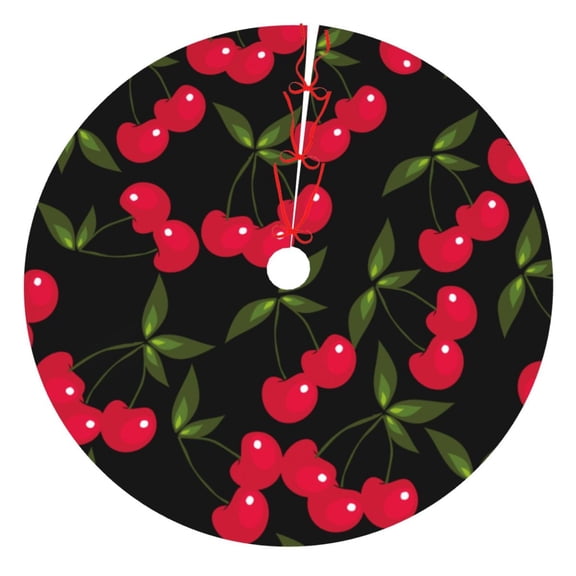 Picia Cherry Print Christmas Tree Skirt , Christmas Tree Skirt Ornaments for Merry Christmas Holiday Party Decorations Indoor Outdoor-30"