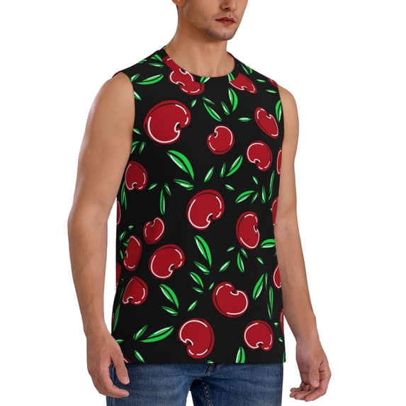 Picia Cherry mens Cotton Tank Undershirts , Moisture-wicking Ribbed Tanks, Lightweight Cotton Tank Undershirts-Small