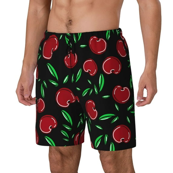 Picia Cherry pattern Mens Swim Trunks with Compression Liner Stretch Beach Shorts Quick Dry with Zipper Pockets No-Chafing Board Shorts-Small