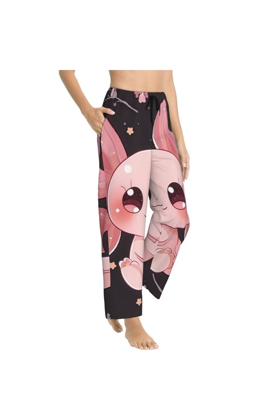 Chibi Axolotl Sakura Fantasy Womens Soft Woven Cotton Elastic Waistband Sleep Pajama Pant Lounge Sleep Pant With Pockets And Drawstring-Medium
