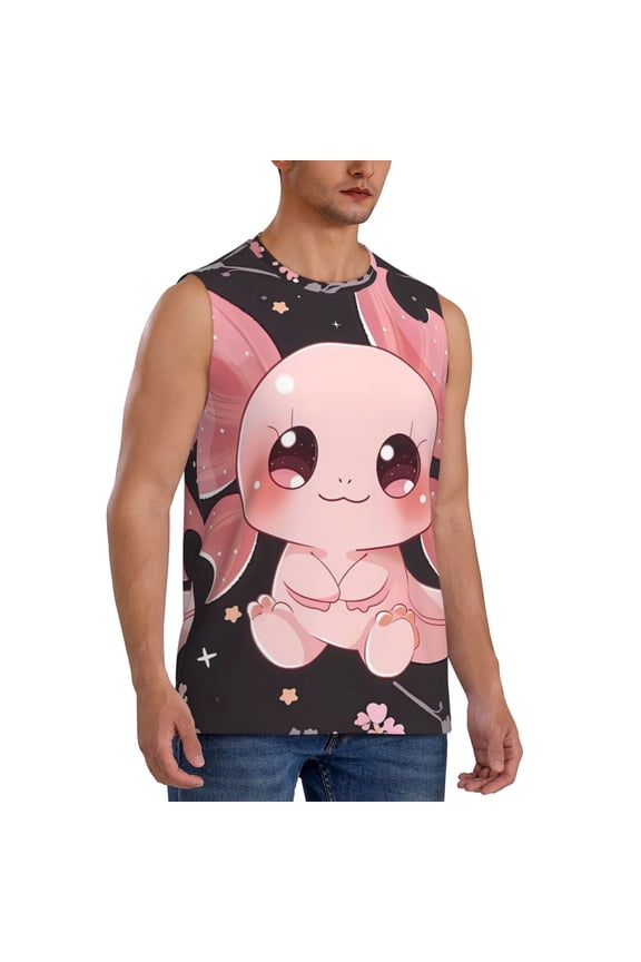 Chibi Axolotl Sakura Fantasy mens Cotton Tank Undershirts , Moisture-wicking Ribbed Tanks, Lightweight Cotton Tank Undershirts-3X-Large