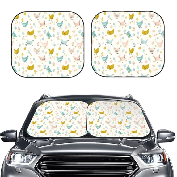 Picia Chicken 2 Piece Car Windshield Sun Shade Foldable | Foldable Sun Shield for Front Window Blocks UV Rays and Keeps Your Vehicle Cool-Small