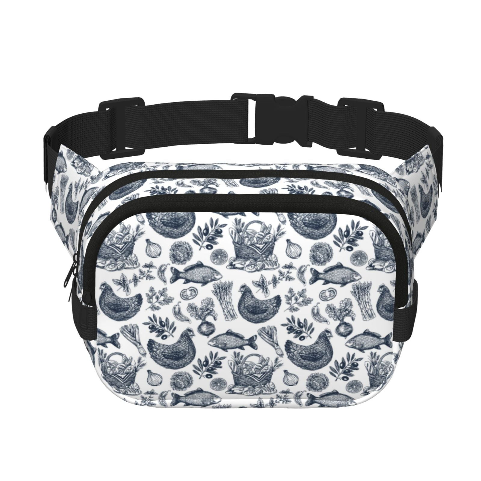Picia Chicken And Fish Print Square Double-Layer Waist Bag Mini Adjustable Waist Belt Bag Exercise Running Travel Hiking