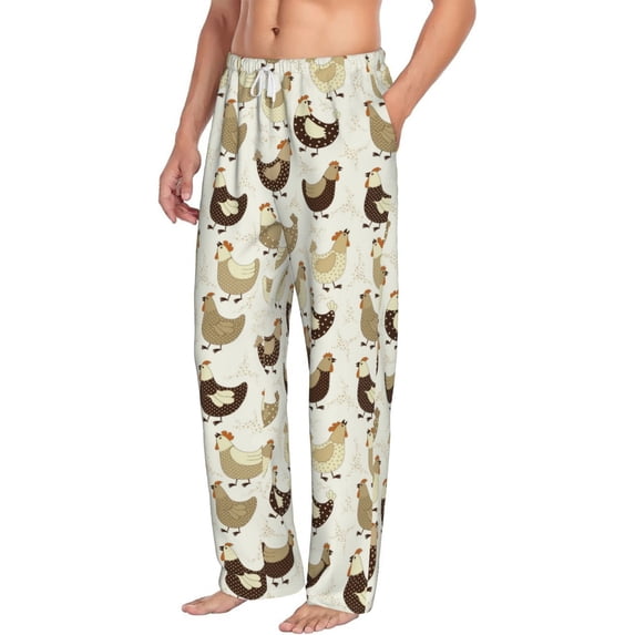 Picia Chicken Cartoon Mens Soft Woven Cotton Elastic Waistband Sleep Pajama Pant Lounge Sleep Pant With Pockets And Drawstring-Medium