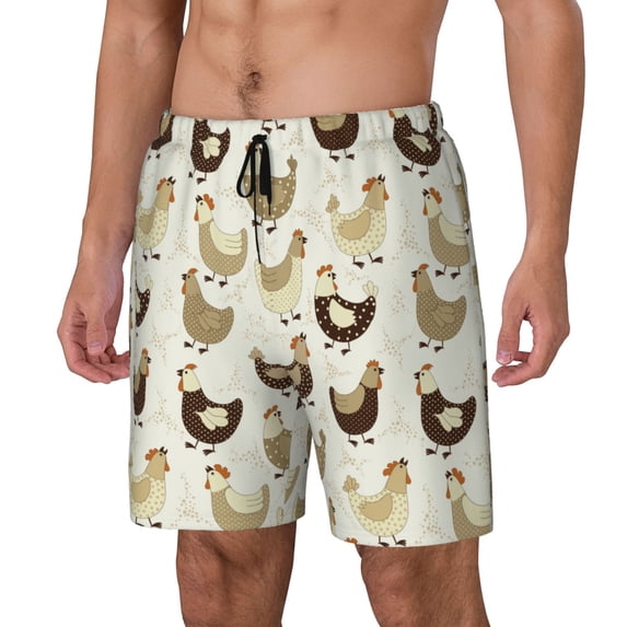 Picia Chicken Cartoon pattern Mens Swim Trunks with Compression Liner Stretch Beach Shorts Quick Dry with Zipper Pockets No-Chafing Board Shorts-Small