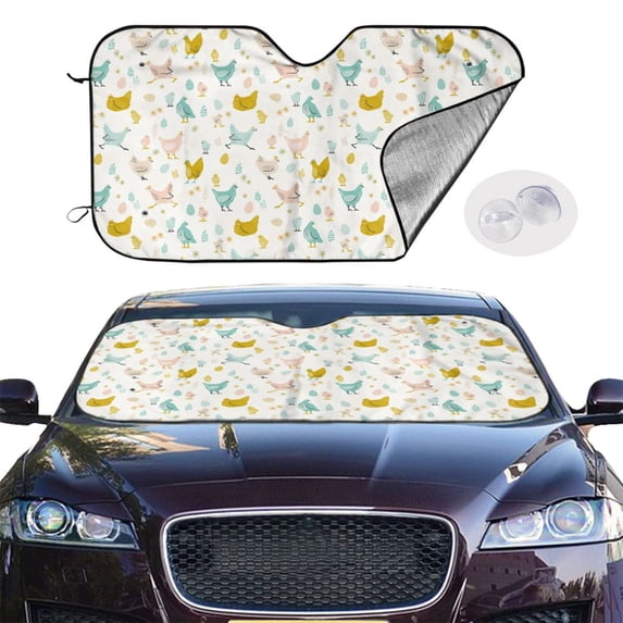 Picia Chicken Curved Windshield Sunshade Accordion Folding Style Auto Shade for Car Truck SUV Van Blocks UV Ray Sun Visor Protector -Medium