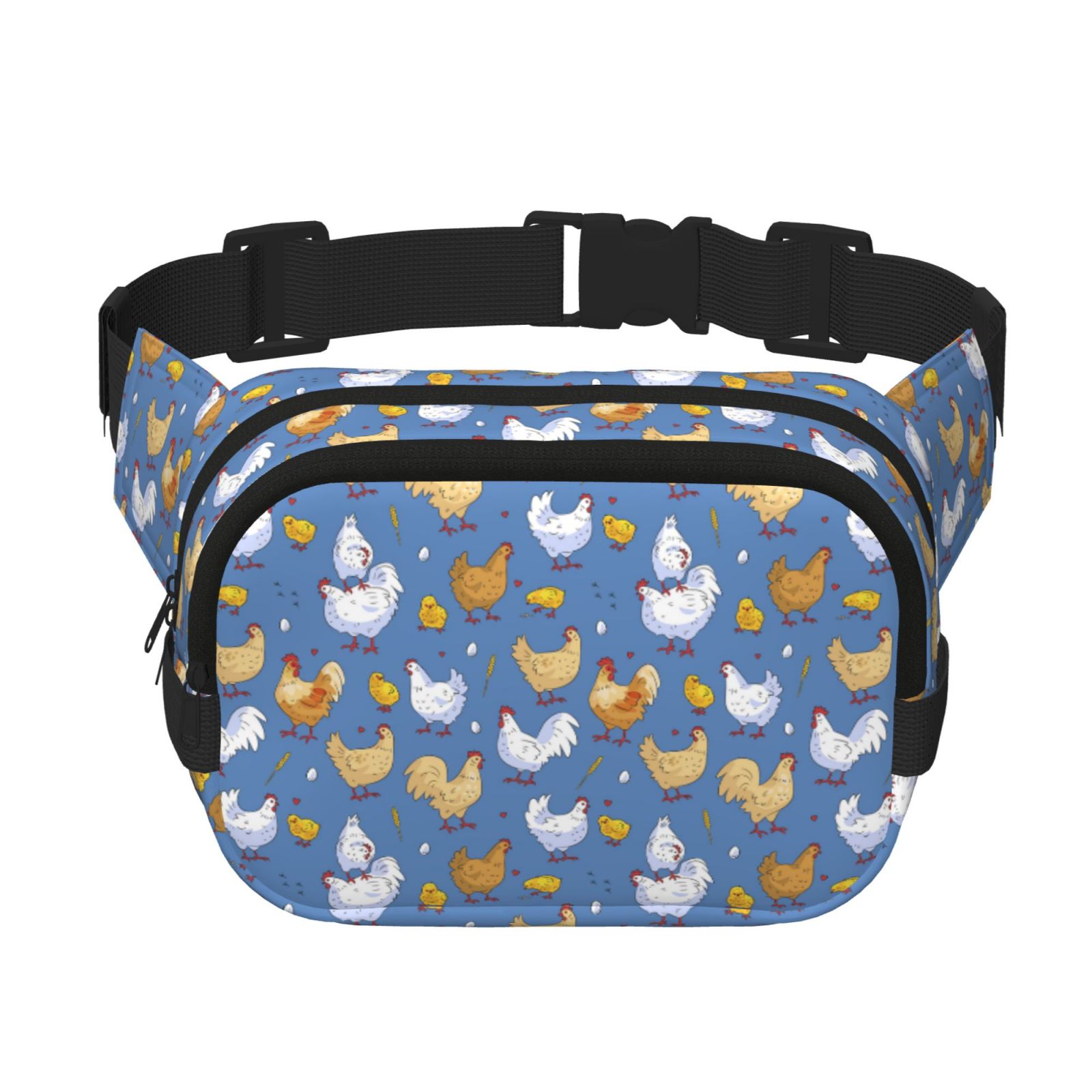 Picia Chicken Family Print Square Double-Layer Waist Bag Mini Adjustable Waist Belt Bag Exercise Running Travel Hiking