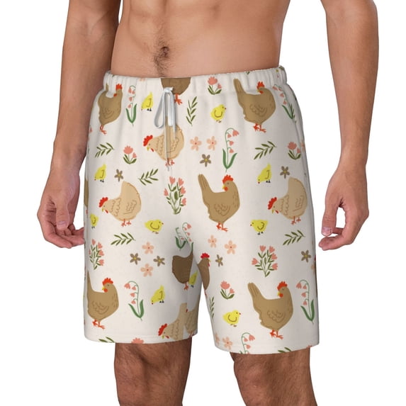 Picia Chicken Family pattern Mens Swim Trunks with Compression Liner Stretch Beach Shorts Quick Dry with Zipper Pockets No-Chafing Board Shorts-Small