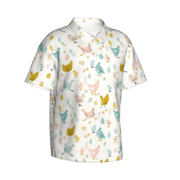 Picia Chicken Gentle Cotton Regular Fit Short Sleeve Casual Hawaiian Shirt for Men-Large