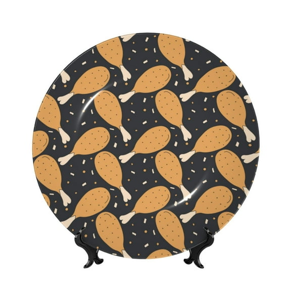 Picia Chicken Legs Pattern Bone China Decorative Plate – Wall Decor with Stand and Adhesive, Elegant Ornament for Living Room, Office, or Entryway-10in