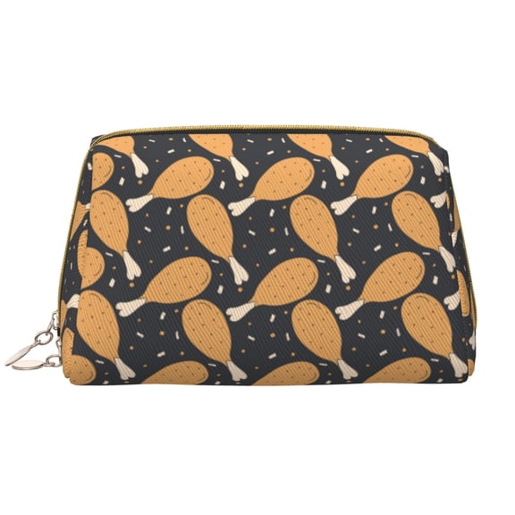 Picia Chicken Legs Print Leather Makeup Bag Make Up Bag Travel Toiletry Bag for Her Girlfriend Teacher Teen Girl Gifts