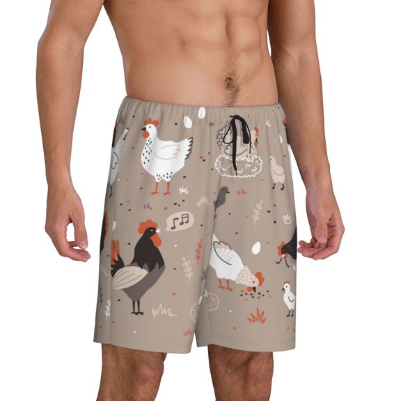 Picia Chicken Pajama Shorts for Men, Men's Pajama Bottoms, Sleepwear,Short Pajama Pants-Small