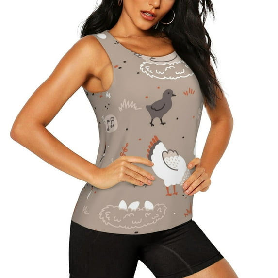 Picia Chicken Pattern Women's Workout Tank Top,Breathable Activewear,Slim Fit Athletic Top,Versatile Workout Moisture-wicking top-Medium