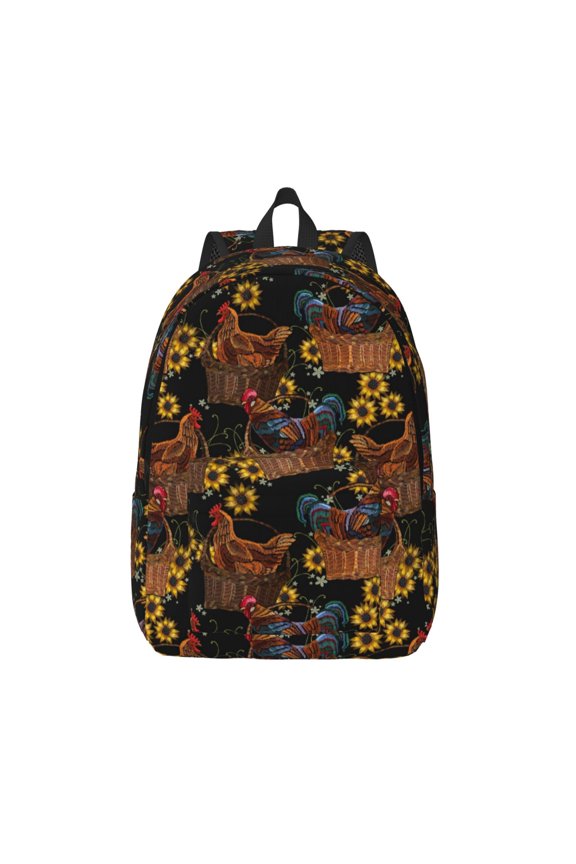 Chicken Rooster Printed Canvas Daypack - Stylish and Durable Vintage Compact Backpack - Class, Work, Travel, or Laptop Bookbag,Organized Compartments-Medium