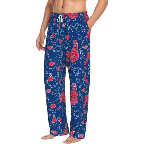 Picia Chicken and Rooster Mens Soft Woven Cotton Elastic Waistband Sleep Pajama Pant Lounge Sleep Pant With Pockets And Drawstring-Medium