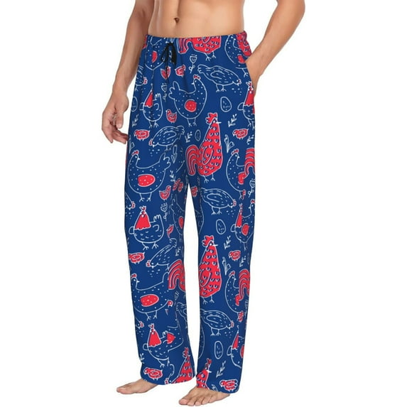Picia Chicken and Rooster Mens Soft Woven Cotton Elastic Waistband Sleep Pajama Pant Lounge Sleep Pant With Pockets And Drawstring-XX-Large