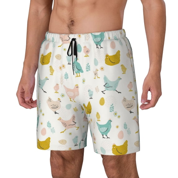 Picia Chicken pattern Mens Swim Trunks with Compression Liner Stretch Beach Shorts Quick Dry with Zipper Pockets No-Chafing Board Shorts-Medium