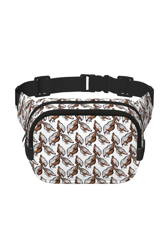 Chickens Peck Grain Print Square Double-Layer Waist Bag Mini Adjustable Waist Belt Bag Exercise Running Travel Hiking