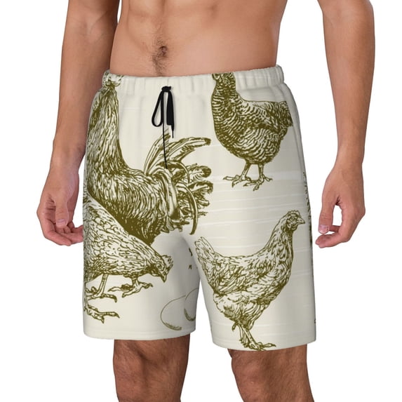 Picia Chickens pattern Mens Swim Trunks with Compression Liner Stretch Beach Shorts Quick Dry with Zipper Pockets No-Chafing Board Shorts-X-Large
