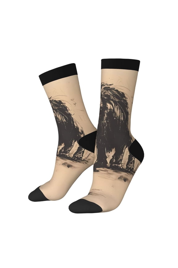 Child And Lion Sketch Print Athletic Socks for Men & Women – Cushioned Moisture-Wicking Crew Socks for Sports, Running, and Training, Soft & Breathable Size 5-11