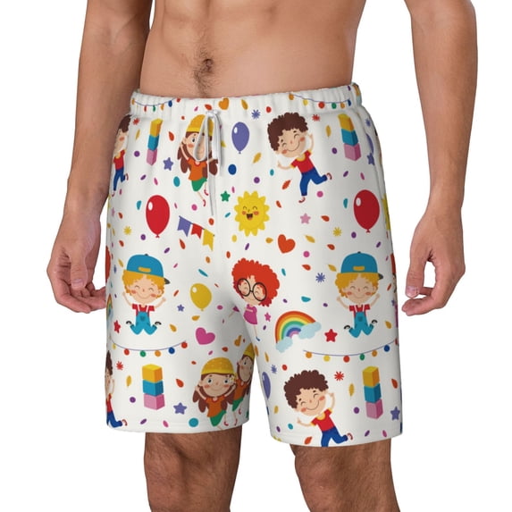 Picia Childrens Party pattern Mens Swim Trunks with Compression Liner Stretch Beach Shorts Quick Dry with Zipper Pockets No-Chafing Board Shorts-Small