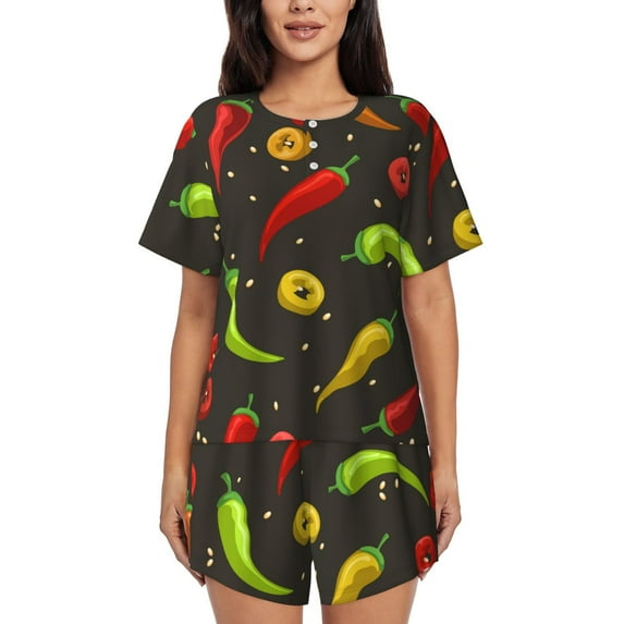 Picia Chili2 Pajamas Sets for Women Soft Short-Sleeved Pjs with Lounge Shorts Two Piece Sleepwear-Large