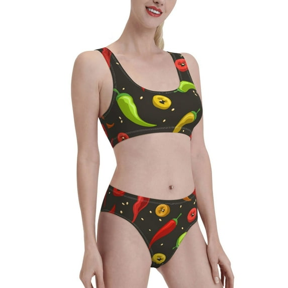 Picia Chili2 Women's High Waisted Bikini Scoop Neck Swimsuit Two Pieces Bathing Suit-Small