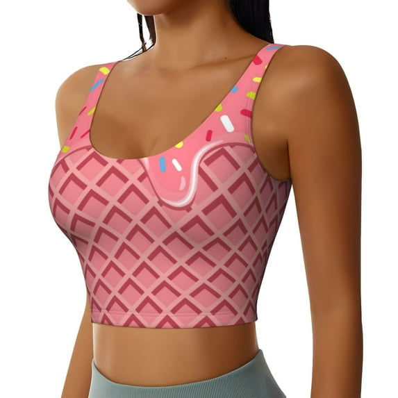 Picia Chocolate with Flowing Cream Sports Bra for Women,Padded Strappy Sports Bras Medium Support Yoga Bra with Removable Cups,Running Yoga Bra-XX-Large