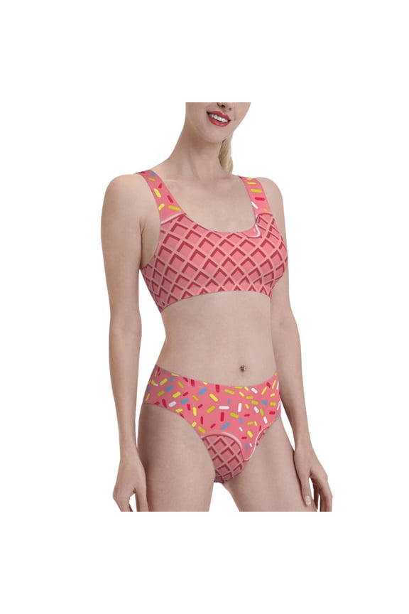 Chocolate with Flowing Cream Women's High Waisted Bikini Scoop Neck Swimsuit Two Pieces Bathing Suit-