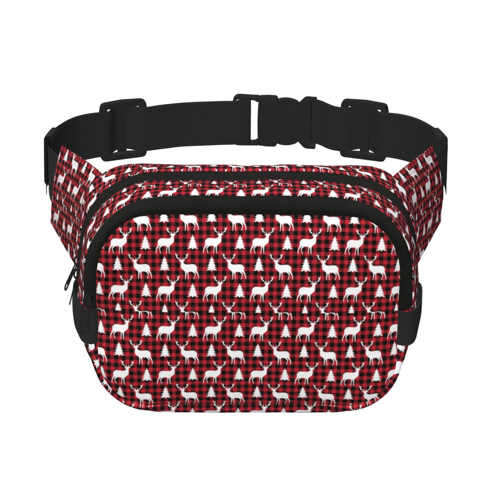 Picia Christmas And New Year Print Square Double-Layer Waist Bag Mini Adjustable Waist Belt Bag Exercise Running Travel Hiking