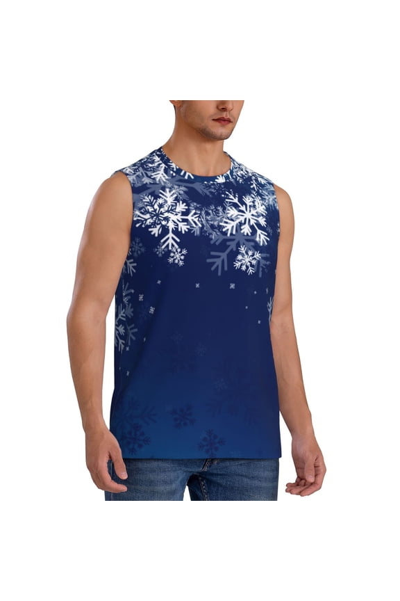 Christmas Blue mens Cotton Tank Undershirts , Moisture-wicking Ribbed Tanks, Lightweight Cotton Tank Undershirts-Large