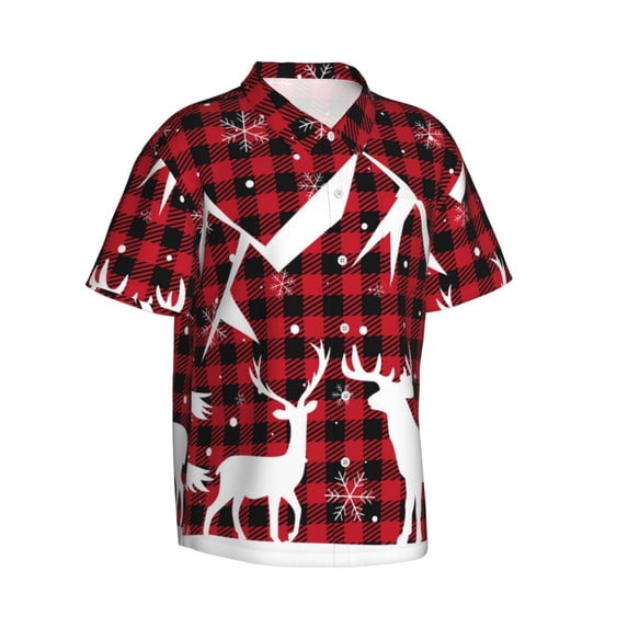 Picia Christmas Buffalo Plaid Gentle Cotton Regular Fit Short Sleeve Casual Hawaiian Shirt for Men-Small