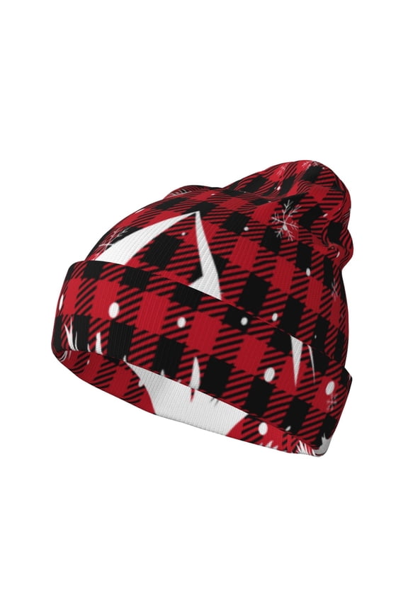 Christmas Buffalo Plaid Pattern Knitted Beanie Hat for Men and Women , Unisex Winter Warm Stretchy Knit Cap Thick Fisherman Beanies Cuffed Plain Skull Caps