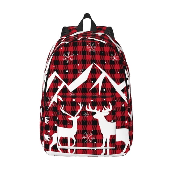 Picia Christmas Buffalo Plaid Printed Canvas Daypack - Stylish and Durable Vintage Compact Backpack - Class, Work, Travel, or Laptop Bookbag,Organized Compartments-Medium