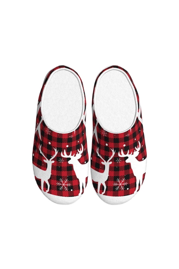 Christmas Buffalo Plaid for Women's Lamb-hug Comfy Fleece House Slippers Memory Foam, Slip-on House Shoes Indoor Outdoor-39/40