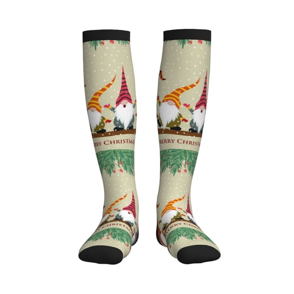 Picia Christmas Card With Gnomes Printed Sports Compression Socks - 15-20mmHg Graduated Compression, High-Performance Soft and Breathable Socks for Men and Women