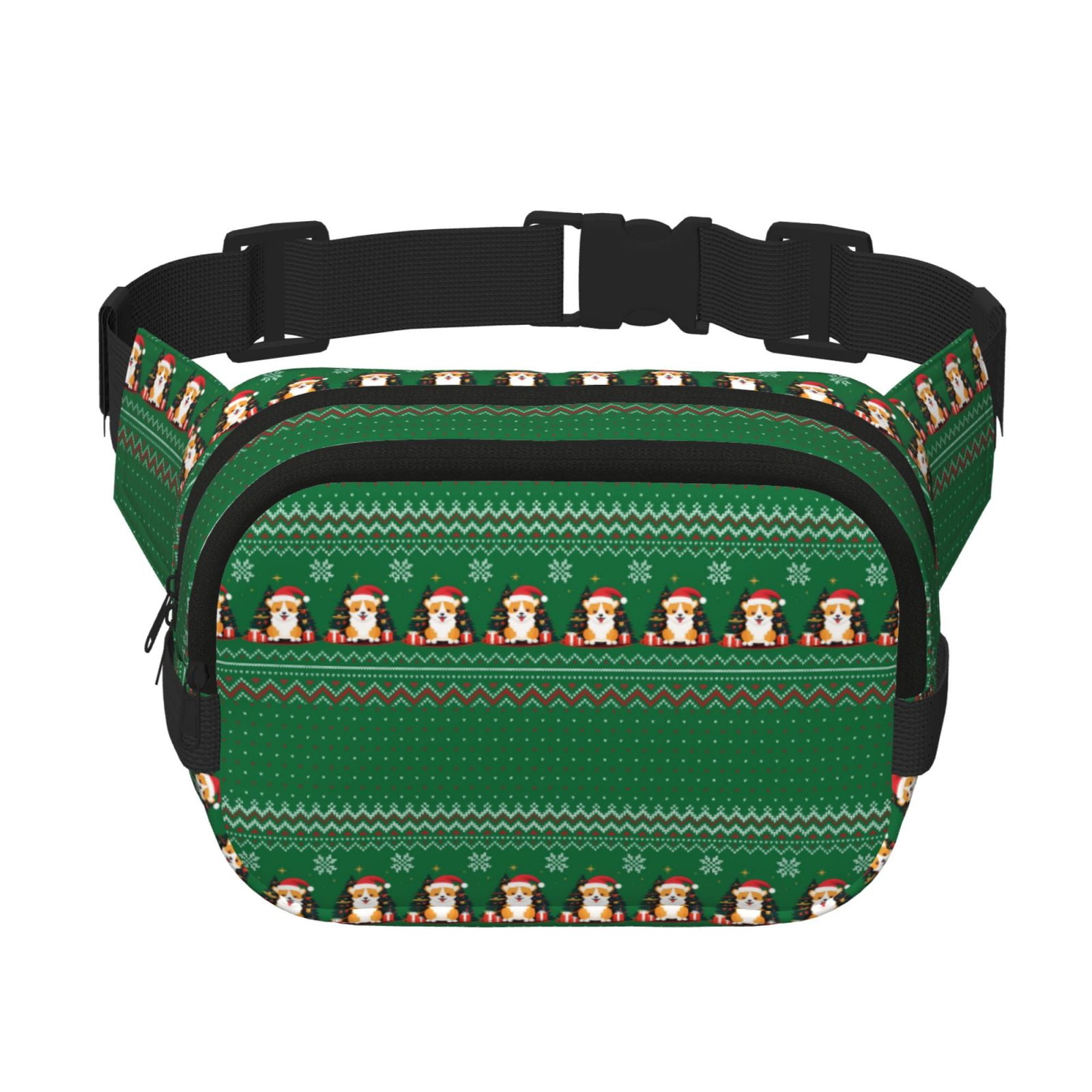 Picia Christmas Corgis Print Square Double-Layer Waist Bag Mini Adjustable Waist Belt Bag Exercise Running Travel Hiking