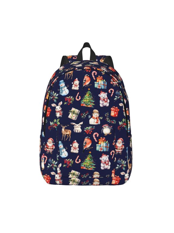 Christmas Critters Delight Printed Canvas Daypack - Stylish and Durable Vintage Compact Backpack - Class, Work, Travel, or Laptop Bookbag,Organized Compartments-Medium