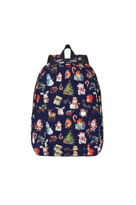 Christmas Critters Delight Printed Canvas Daypack - Stylish and Durable Vintage Compact Backpack - Class, Work, Travel, or Laptop Bookbag,Organized Compartments-Medium