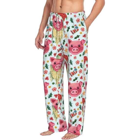 Picia Christmas Cute Pigs Mens Soft Woven Cotton Elastic Waistband Sleep Pajama Pant Lounge Sleep Pant With Pockets And Drawstring-Small