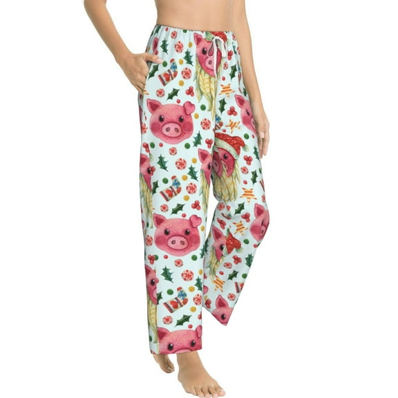 Picia Christmas Cute Pigs Womens Soft Woven Cotton Elastic Waistband Sleep Pajama Pant Lounge Sleep Pant With Pockets And Drawstring-Large