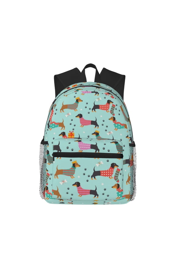 Christmas Dachshund Large Capacity Backpack Classic Style Backpack Casual Backpack Water-Resistant School Work Travel Outdoor Backpack