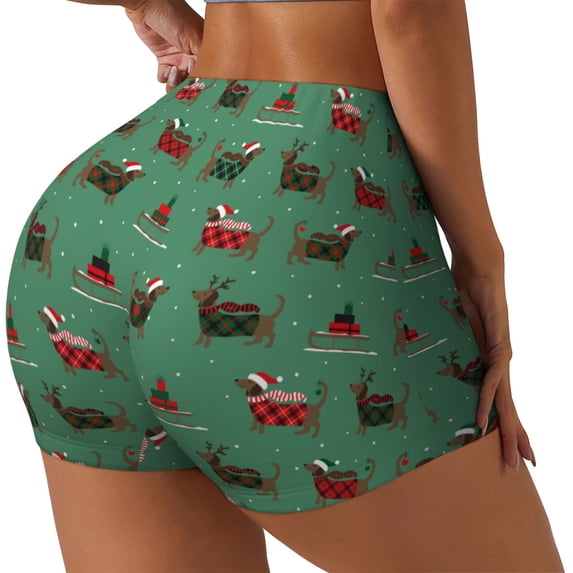 Picia Christmas Dachshund Printed Workout Shorts for Women Seamless Scrunch Butt Lifting High Waisted Yoga Gym Booty Running Moisture-wicking Short Pants-Large