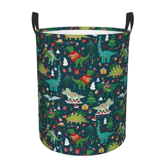Picia Christmas Dinosaur colorful Pattern Large Laundry Basket, Waterproof, Freestanding Laundry Hamper, Collapsible Tall Clothes Hamper with Extended Handles-Medium
