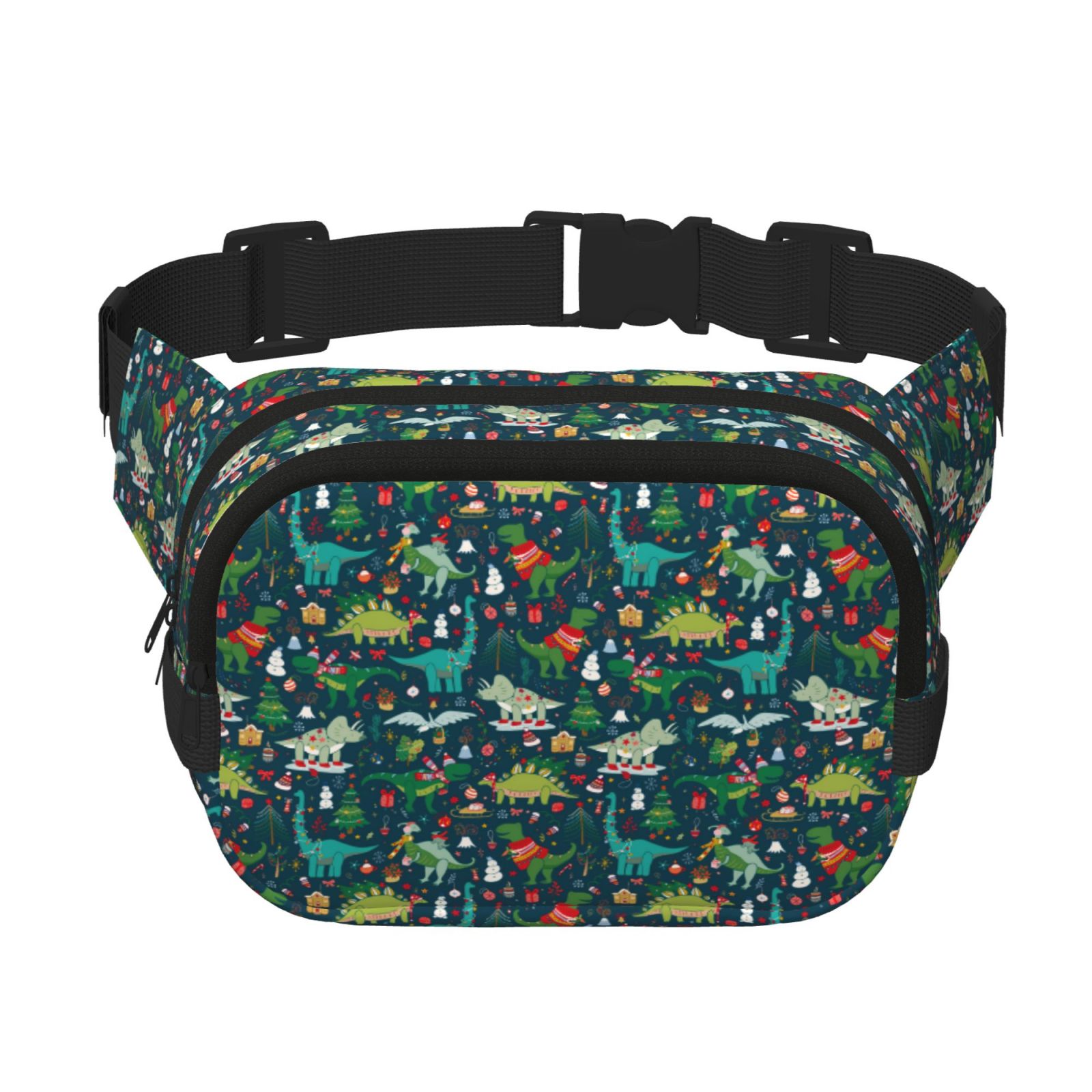 Picia Christmas Dinosaur colorful Print Square Double-Layer Waist Bag Mini Adjustable Waist Belt Bag Exercise Running Travel Hiking
