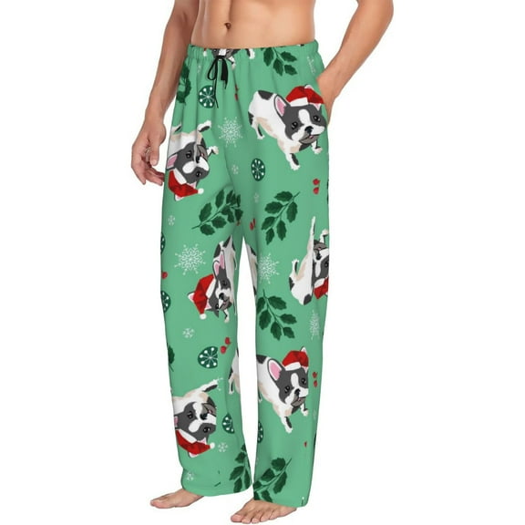 Picia Christmas French Bulldog Mens Soft Woven Cotton Elastic Waistband Sleep Pajama Pant Lounge Sleep Pant With Pockets And Drawstring-Small