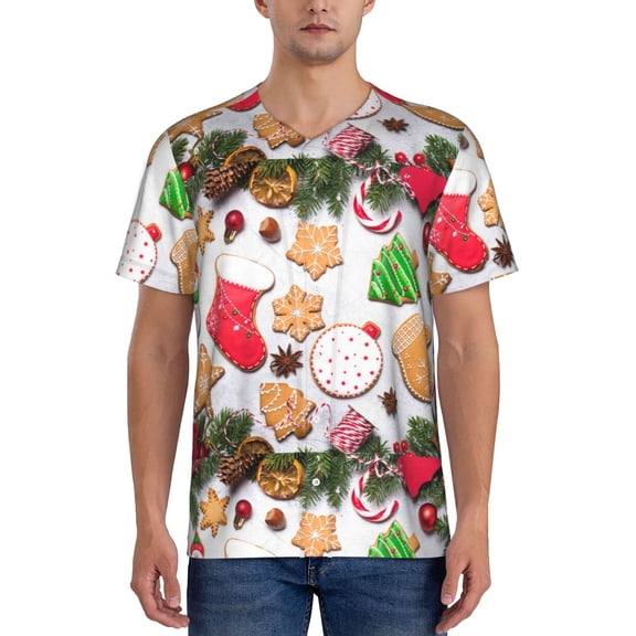 Picia Christmas Gingerbread Cookies Pattern Mens Polo Shirts Quick Dry Short Sleeve Golf T Shirt Performance Moisture Wicking Casual Workout Baseball T-shirt-X-Large