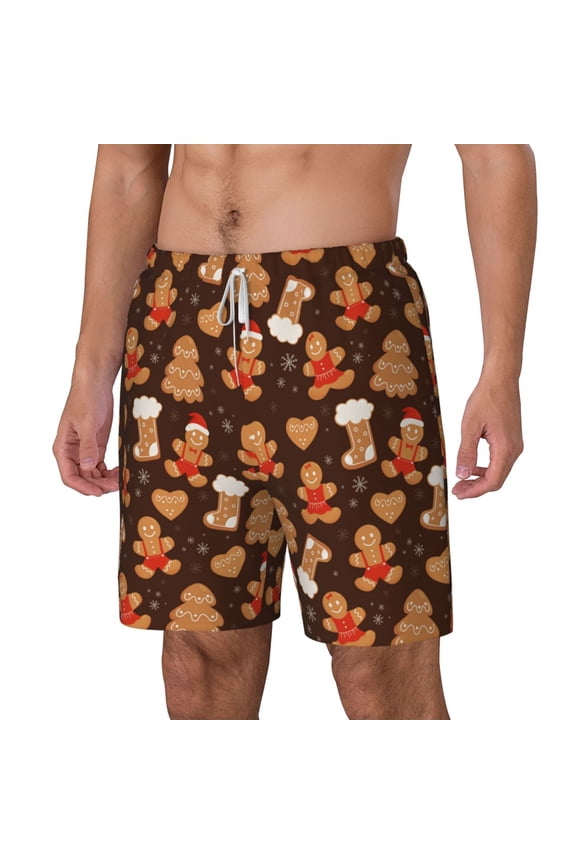 Christmas Gingerbread Cookies pattern Mens Swim Trunks with Compression Liner Stretch Beach Shorts Quick Dry with Zipper Pockets No-Chafing Board Shorts-Small