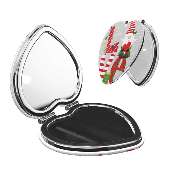Picia Christmas Gnome With Love for Compact Vanity Mirror , Travel Makeup Mirror , Portable Magnifying Cosmetic Mirror for Daily, Work, Business-Heart Shape