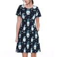 thumbnail image 1 of Picia Christmas Gnome blue Pattern Women's Short Sleeve Summer Dress Pleated Loose Swing Knee Length Short Sleeve Swing Dresses, 1 of 6